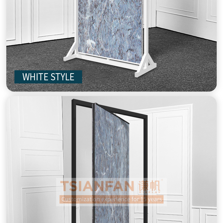 Tsianfan Exhibition Metal Rotatable Sintered Stone Sample Stand Quartz Marble Granite Panel Display Large Slab Tile Display Rack