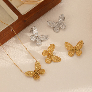 Conjunto de aretes y collar de acero inoxidable con diseño de mariposa para mujer, regalo de joyería de moda. - Product Image 2