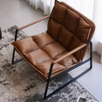 Moderner Echtleder-Freizeitsessel mit Metallgestell Wohnzimmer-Liegestuhl