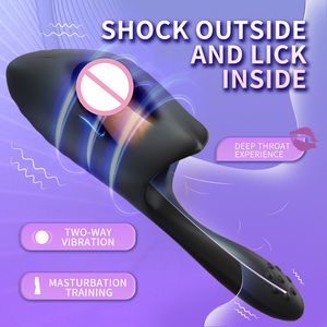 <span class=keywords><strong>Penis</strong></span> Trainer Eichel Stimulation Masturbation Cup Vibrierendes Massage gerät Lecken Saugen Männlich Realistische Lippen zunge Double Shock Toy - Product Image 1