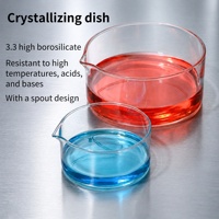 Plat de cristallisation en verre borosilicate à fond plat, résistant aux hautes températures, de 60 mm à 230 mm, avec bec verseur, pour usage en laboratoire