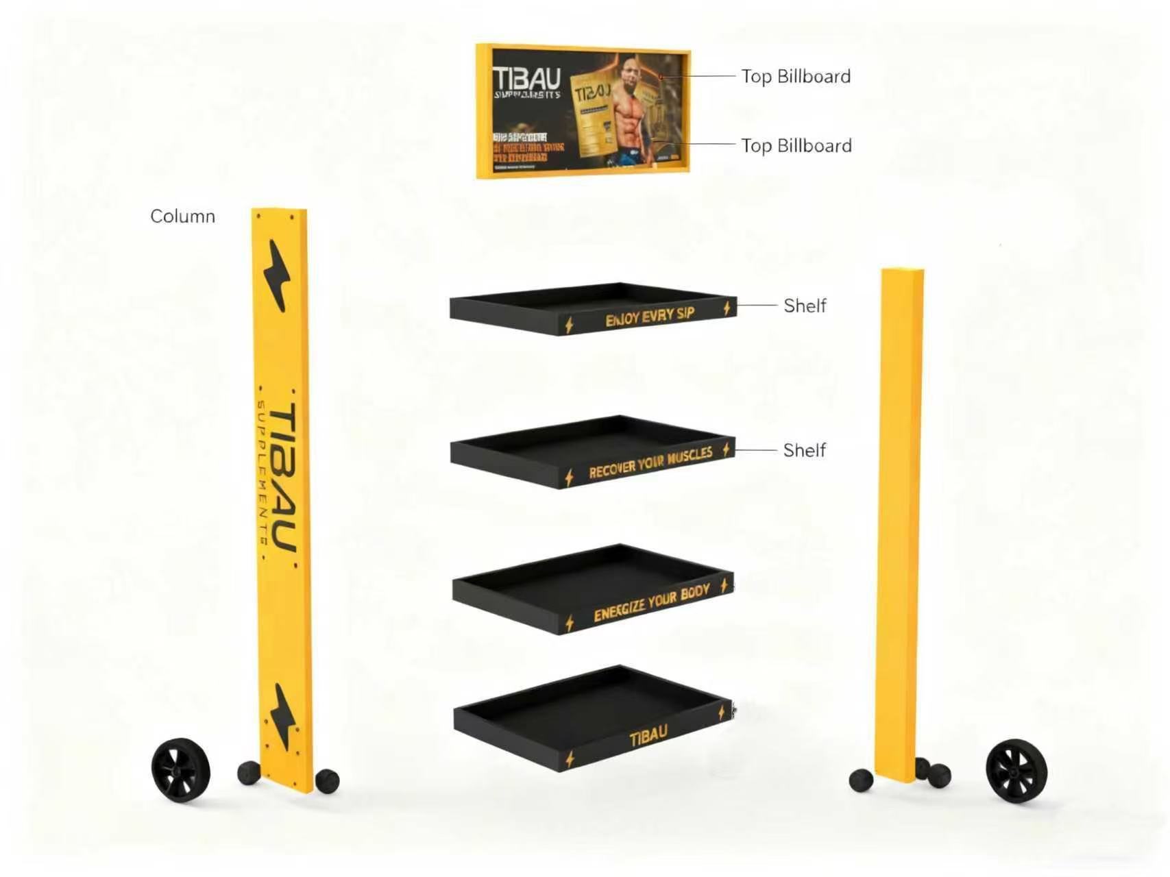 Custom Multi – Tier Wooden Supplements Display Rack for Gym & Fitness Retail Stores — view 3