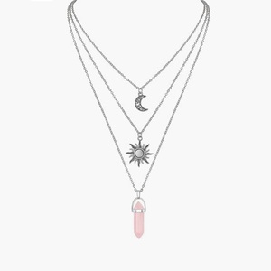 Collana Trendy a Tre Strati con Ciondolo in Cristallo Esagonale Nero Sole e Luna, Gioielli da Strega per Donne - Product Image 3