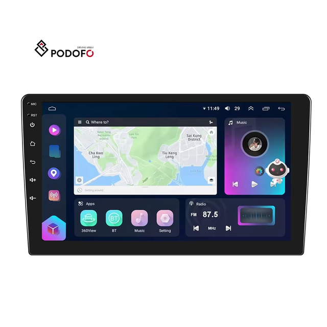 Podofo 8 Core 8+128GB 2 Din Android Car Radio 10.1" QLED Carplay Android Auto DSP Hi-Res GPS WIFI 4G LTE BT OBD2 DAB OEM Factory