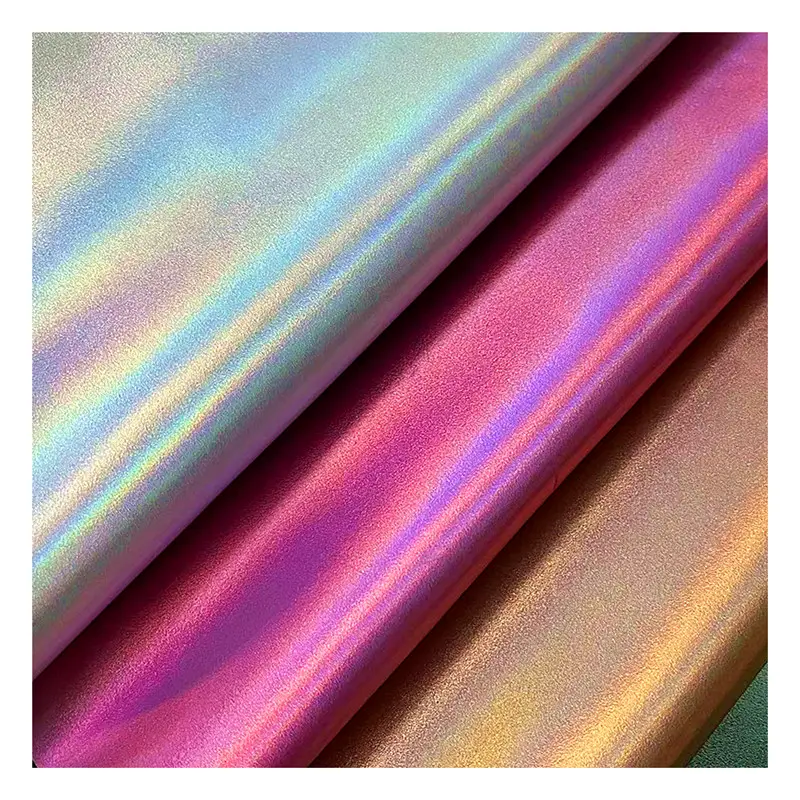 Metallic pu smooth leather faux holographic lambskin nappa pu leather material for shoes bags