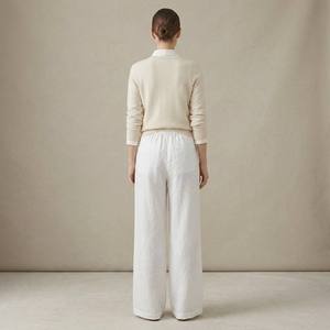 Summer Thin White Linen Wide Leg <strong>Trousers</strong> for Women Casual Style with High Waist Loose Fit <strong>Drawstring</strong> Boutique Supplier - Product Image 3