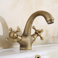 Grifo de Lavabo Retro de Latón Macizo Dorado Antiguo de Lujo, Monomando de Agua Fría y Caliente para Proyectos de Hoteles y Villas