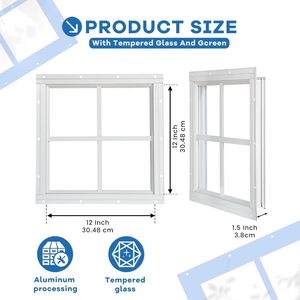 COLORPAPA 2 Pack 12"x12" Transom <strong>Window</strong> Fixed Design Stainless Steel Aluminum Alloy <strong>Frame</strong> <strong>Shed</strong> <strong>Windows</strong> for Chicken Coop Barns - Product Image 2