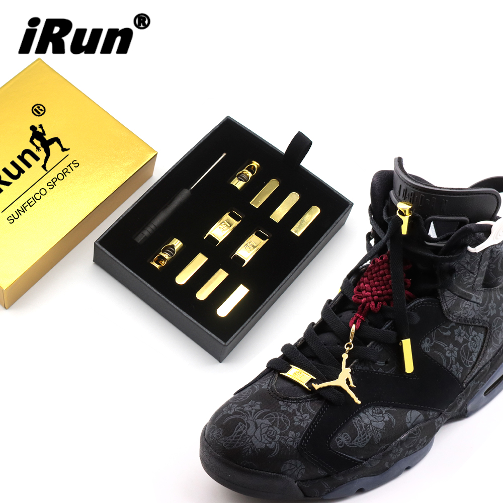 Брендовые шнурки iRun из цинкового сплава с логотипом под заказ, металлические шнурки, подвески, набор золотых пряжек, аксессуары для мужской обуви, украшения