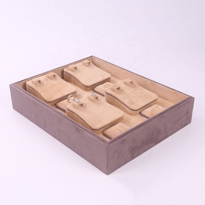 Sang trọng làm bằng tay Da lộn nhung bằng gỗ Stackable trang sức khay hiển thị cho Vòng Bông tai mặt dây chuyền sản xuất tại Trung Quốc - Product Image 6
