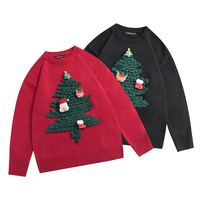 Pull décontracté de Noël pour femme, col rond, manches longues, tricoté, motif géométrique, logo sur le devant, pour les fêtes de fin d'année et l'hiver