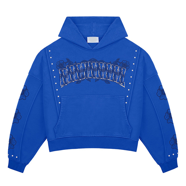 YSJY OEM Custom Streetwear High Quality Heavyweight Thick Cotton French Terry Rhinestone Hoodie Men
