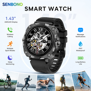 SENBONO AK71 สมาร์ทวอทช์แบบเต็มหน้าจอ IP67 การโทรแบบไร้สาย การแจ้งเตือนข้อความ การตรวจสอบการนอนหลับ อายุการใช้งานแบตเตอรี่ยาวนาน นาฬิกาสปอร์ต - Product Image 1