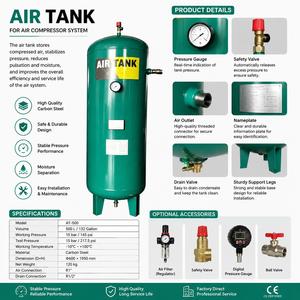 Tanque de Almacenamiento para Compresor de Aire de Alta Resistencia, 12 bar, 300L, Acero al Carbono, Recipiente de Presión Vertical, Certificación CE, ASME, ISO9001, Precio de Fábrica - Product Image 6