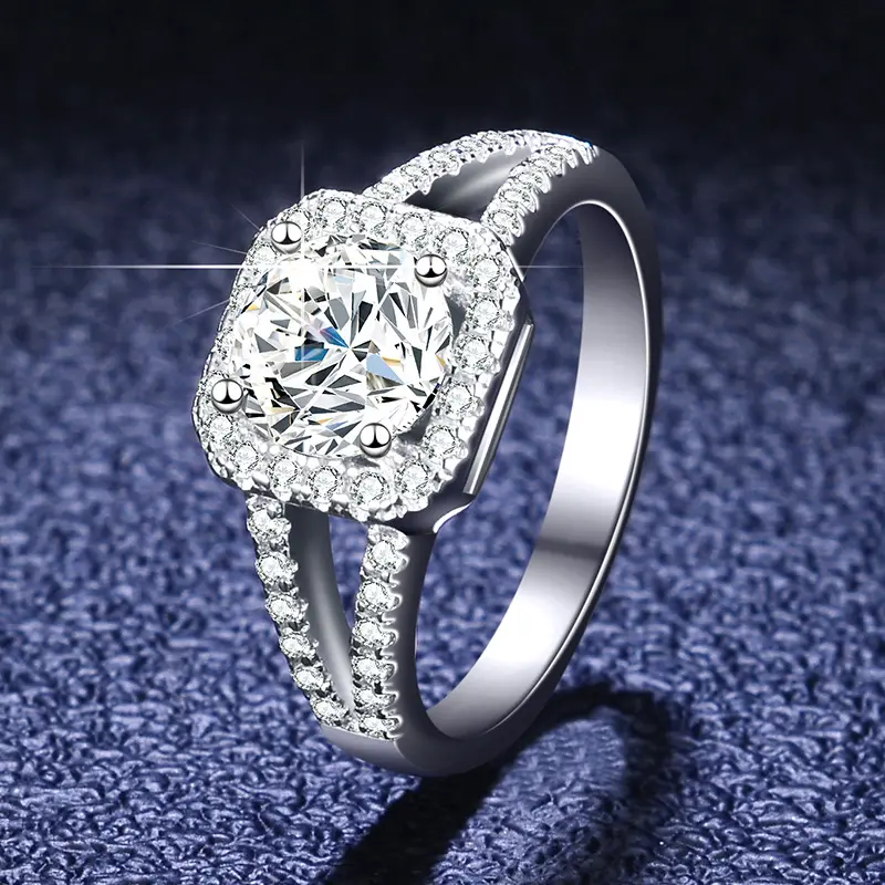 고급 보석 고품질 925 스털링 실버 반지 여성 남성용 헤일로 모이사나이트 다이아몬드 약혼 반지