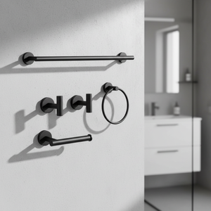 ชุดอุปกรณ์ฮาร์ดแวร์ห้องน้ำทันสมัย สีดำด้าน ทนทาน เพื่อการตกแต่งห้องน้ำอย่างมีสไตล์ - Product Image 1