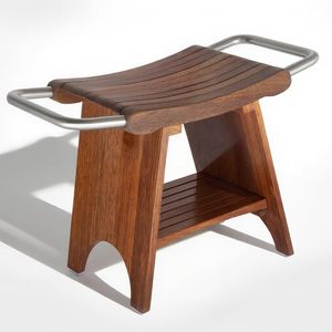 Tabouret de douche en teck Ruoyi 44,5x34,5x20cm avec poignée en acier inoxydable et étagère de rangement - Product Image 4