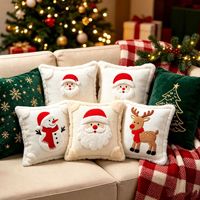 Housse de coussin en peluche de Noël personnalisée avec broderie 3D, décoration festive pour la maison, salon, canapé