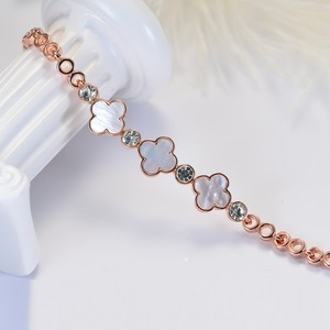 Elegant Rose Gold Lucky Charm <b>Bracelet</b> with Mother-of-Pearl CZ Accent Daily Stacking Gift - Product Image 3