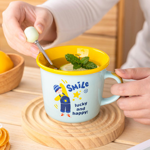 แก้วเซรามิคลายการ์ตูนน่ารัก 340 มล. สไตล์เกาหลี ดีไซน์ลายยิ้ม สำหรับเด็กและผู้ใหญ่ - Product Image 1