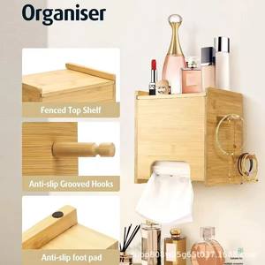 Natural <b>Wood</b> Wall Mounted Tissue Box 7.28x6.46x8.11in Rectangular Storage <b>Rack</b> For Bathroom <b>Towel</b> Jewelry Cosmetic Holder - Product Image 4