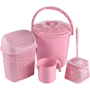 Ensemble de nettoyage en plastique élégant et durable sans BPA pour salle de bain avec brosse de toilette et seau à déchets - Product Image 2