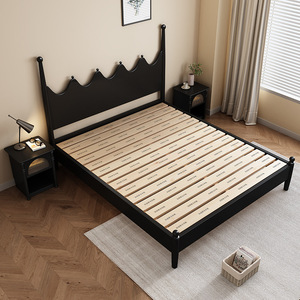 Hang Qian <b>Solid</b> <b>Wood</b> Bed 1.5M 1.8M Black Mid Century Modern Master Bedroom Furniture Double Bed - Product Image 3