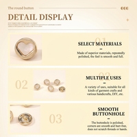 Boutons-pression en alliage de zinc incrustés de cœurs, motif diamant doré mignon, lavables, à coudre pour chemises, pulls, manteaux et poignets pour femmes