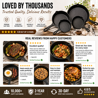 Poêle en fonte pour la cuisson avec une répartition uniforme de la chaleur, idéale pour frire, saisir, cuire au four, griller et la cuisson quotidienne