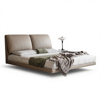 Cama Doble Ajustable Xingjie con Estructura de Madera Sólida, Diseño Moderno y Minimalista, con Cabecera de Cuero Vacuno y Sistema de Suspensión Tipo Orejas de Elefante