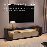 AJUNION-Meuble TV en Bois Moderne pour Salon, Table en Verre, Console Média, Unité Tv, Luminosité Réglable