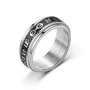 Perhiasan Cincin personalità nero Vintage in acciaio inossidabile anello Anel Preto sei caratteri Mantra rotabili anelli
