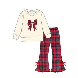 Vestido Romper Navideño a Cuadros Rojos con Lazo Personalizado para Niñas, Boutique Trendyism, Spandex/Algodón Orgánico Suave, Ropa Navideña al por Mayor - Product Image 6