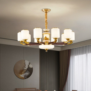 All Copper Solid Wood Chandelier Round Multi Head Led <b>Light</b> Home Living Room Study Villa <b>Ceiling</b> Lamp - Product Image 1