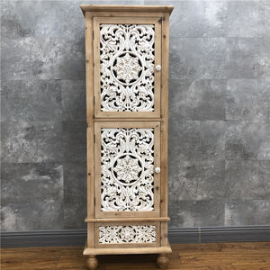 Muebles decorativos para el hogar, Vintage armario de almacenamiento, arte de madera tallada, Blanco lavado, 3 puertas, 2 cajones, muebles antiguos para sala de estar - Product Image 4