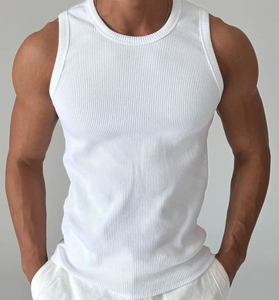 Men's Breathable Compression Athletic Sporty Knitted Tank Top Fitted Gym Stringer Fitness <b>Running</b> <b>Singlet</b> Spandex Cotton - Product Image 2