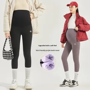 Winter Fashion Outerwear Maternity Pants Thickened Fleece Sharkskin Leggings High Elasticity Seamless Belly Support Warm - Product Image 1