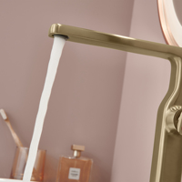 Robinet de lavabo moderne classique en laiton à poignée unique, mitigeur chaud/froid, design de luxe à poser sur le comptoir pour lavabos de salle de bain d'hôtel et de maison