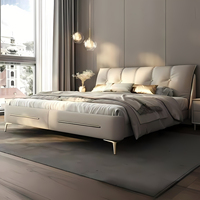 Lit double king size moderne en cuir véritable de luxe italien, cadre de lit capitonné pour chambre principale avec tiroirs de rangement