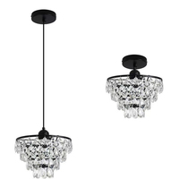 Lustre suspendu élégant en cristal, montage encastré E27, noir/chrome/or rose, pour hall d'entrée, chambre à coucher, couloir