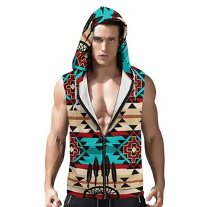 African Aztec Design Print Men's Vest Zipper Sweatshirt Clothing Manufacturers Customized Zip-Up Hoodie For Male Tank Sweatshirt