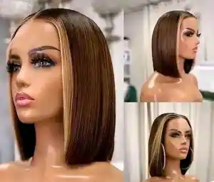 Perucas cabelo humano frontal, cor loira de gengibre laranja cabelo curto 180% densidade remy