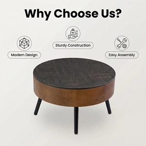 Round Carved Coffee <b>Table</b> 31.5 Inch Mid Century Modern Wooden Storage Four Leg Design - Product Image 3