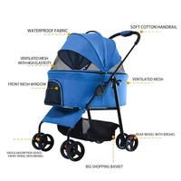 Poussette de luxe pour petit chien, 4 roues, imperméable, légère, pliable, réglable, grande capacité, cadre en acier, chariot pour animaux de compagnie