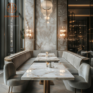 Caffè collezione pranzo mobili marmo bianco superficie tavoli con morbido velluto grigio sedie per il ristorante - Product Image 4