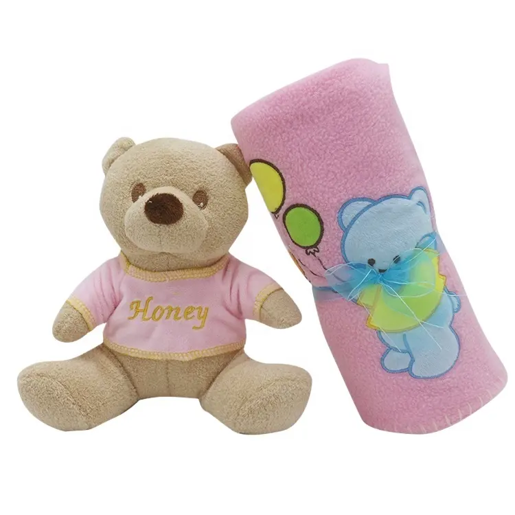 Lembut Karang Bulu Selimut Bayi Teddy Bear Selimut Gift Set Bordir Logo Kustom Lucu Bayi Membedung Selimut Pack
