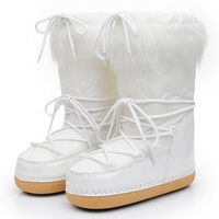 Bottes d'Hiver Blanches pour Femme avec Motif Lune Spatiale Amovible, Doublure Polaire Tendance, Imperméables, Chaudes, Style Western à Plateforme