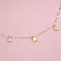 Collar de Lujo Personalizado de Oro de 18K con Circonitas Baguette Delicadas, Cadena Fina con Colgante, Gargantilla, Joyería de Regalo que No se Deslustra