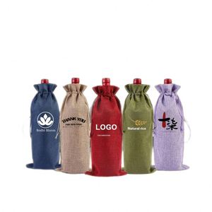 Wholesale Custom Linen Red Wine Packaging <b>Bag</b> 750ml Drawstring Flap Pocket Pants for Christmas Gift Giving - Product Image 1