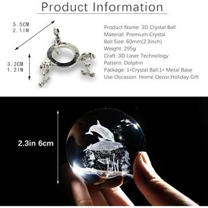 Hdcrystalgifts 60mm cá heo trang trí thủy tinh hình cầu 3D laser khắc biển động vật bức tượng pha lê suncatchers pha lê trang trí nội thất - Product Image 5